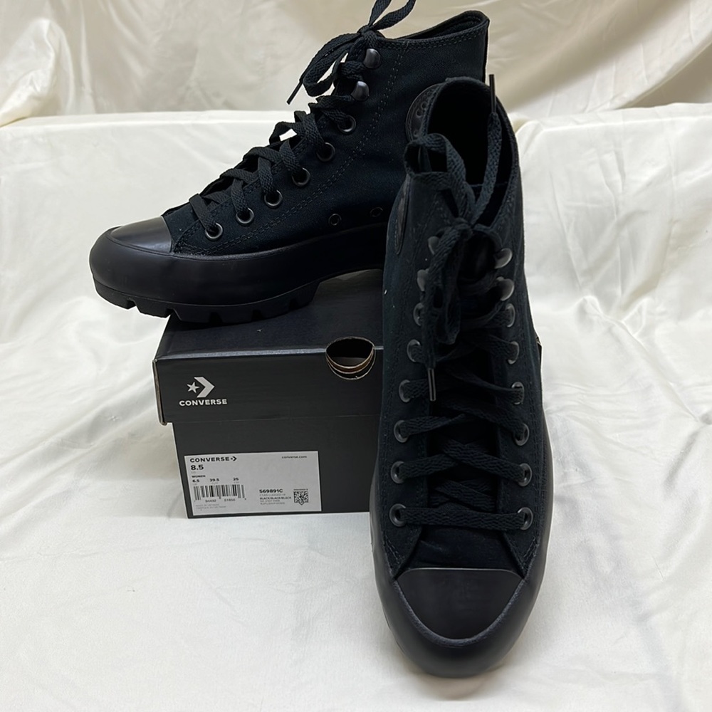 Converse CTAS Lugged Sole High Tops in Triple Black w/ leather Converse emblems